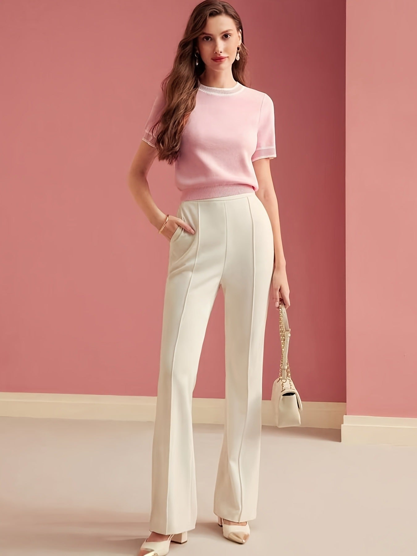 Solid Color Color Blocking Patchwork Women's Basic Top