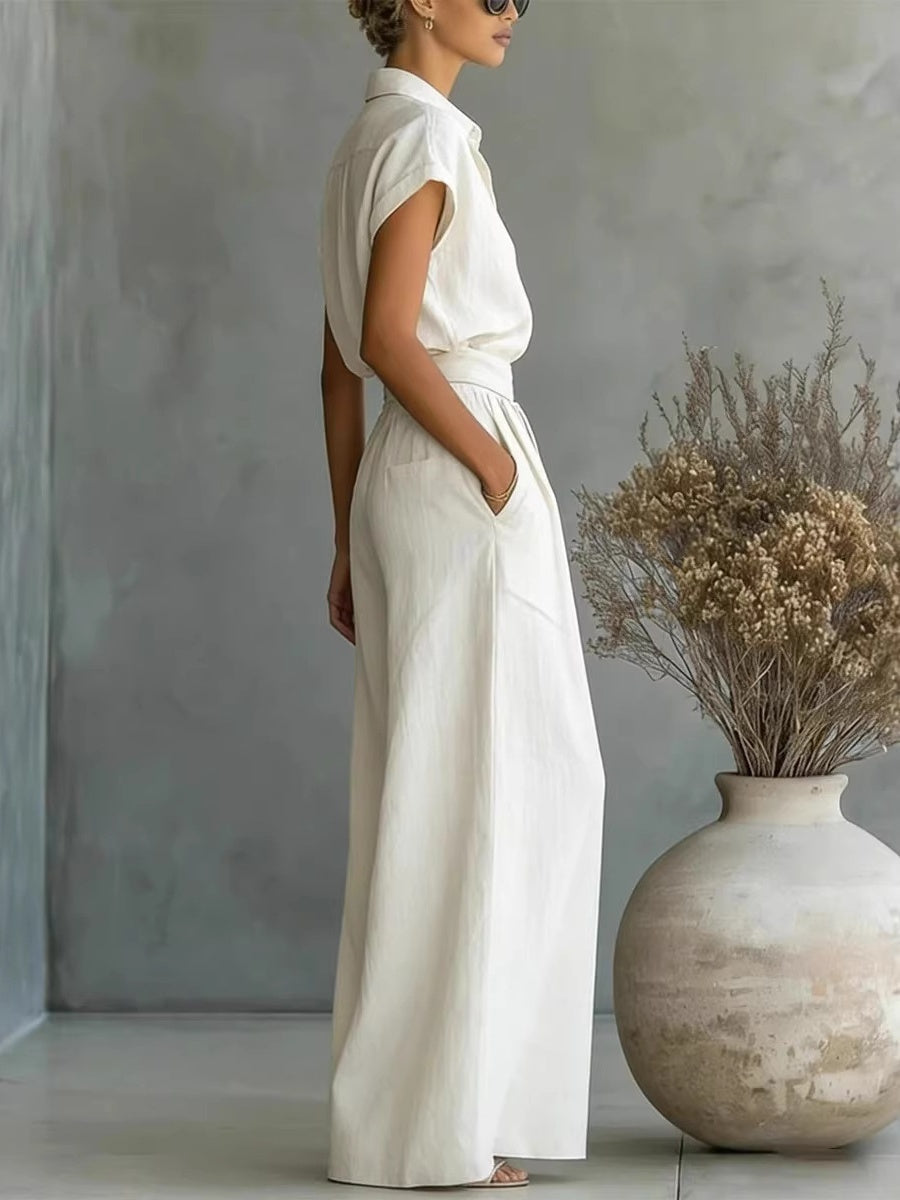 Short-sleeved Shirt Loose-fit Wide-leg Pants Set 2-piece Sets