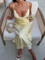 Lace Patchwork V-neck Backless Maxi Dresses