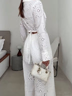 Hollow Applique Straight-leg Vacation Jumpsuit