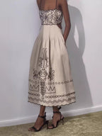 Black And White Color-blocked Maxi Dress With Flared Flared Neckline