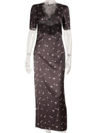 Polka Dots Satin Lace Patchwork V-neck Cutout Maxi Dresses