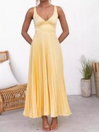 Crimp V-neck Backless Maxi Dresses