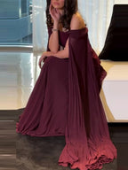 Off-shoulder Mesh Splicing Ribbon Maxi Dresses
