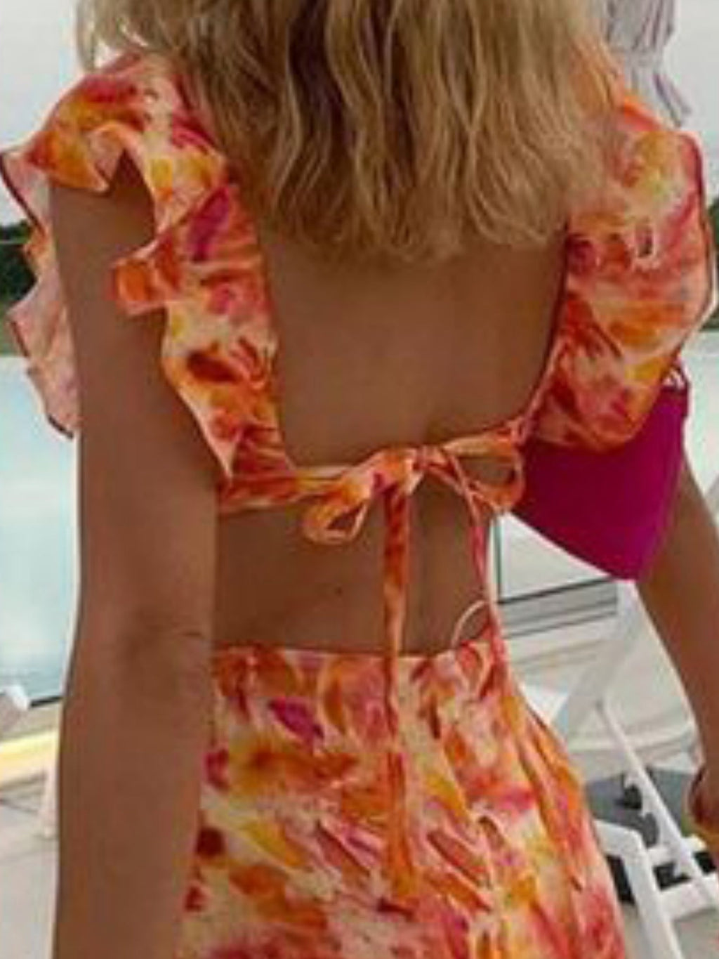 Ruffle V-neck Backless Strappy Maxi Dresses