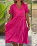 Igone Chic Cotton Linen Dress with V Neck Premium Wardrobe Essential