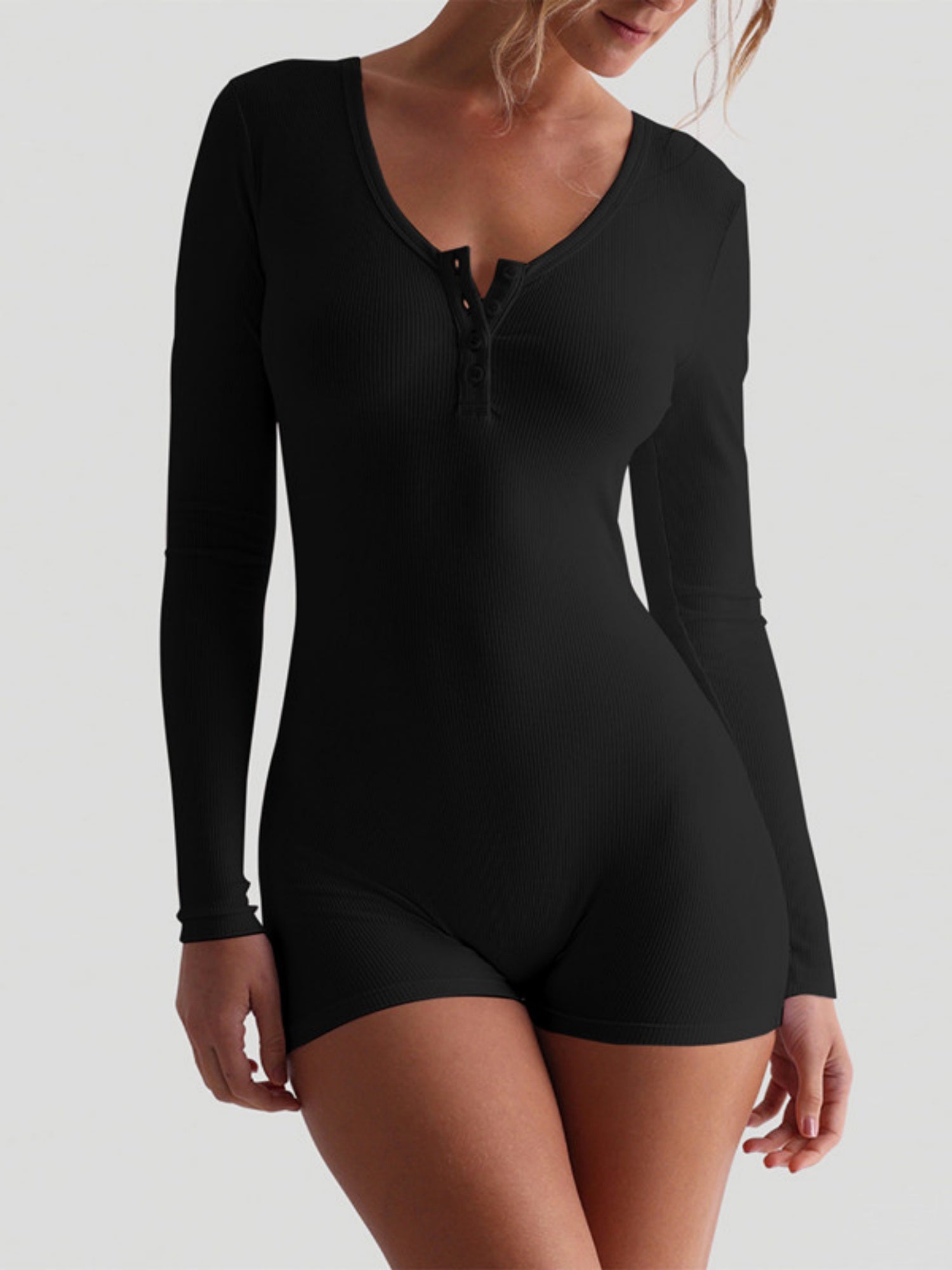 Ribbed U-neck Button Fitness Exercise Yoga Jumpsuits