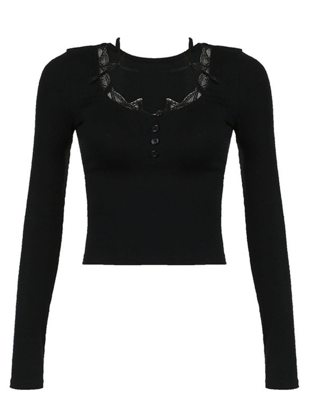 Lace Trim Square Neck Long-sleeved Top Button-down Halter Neck Tank Top