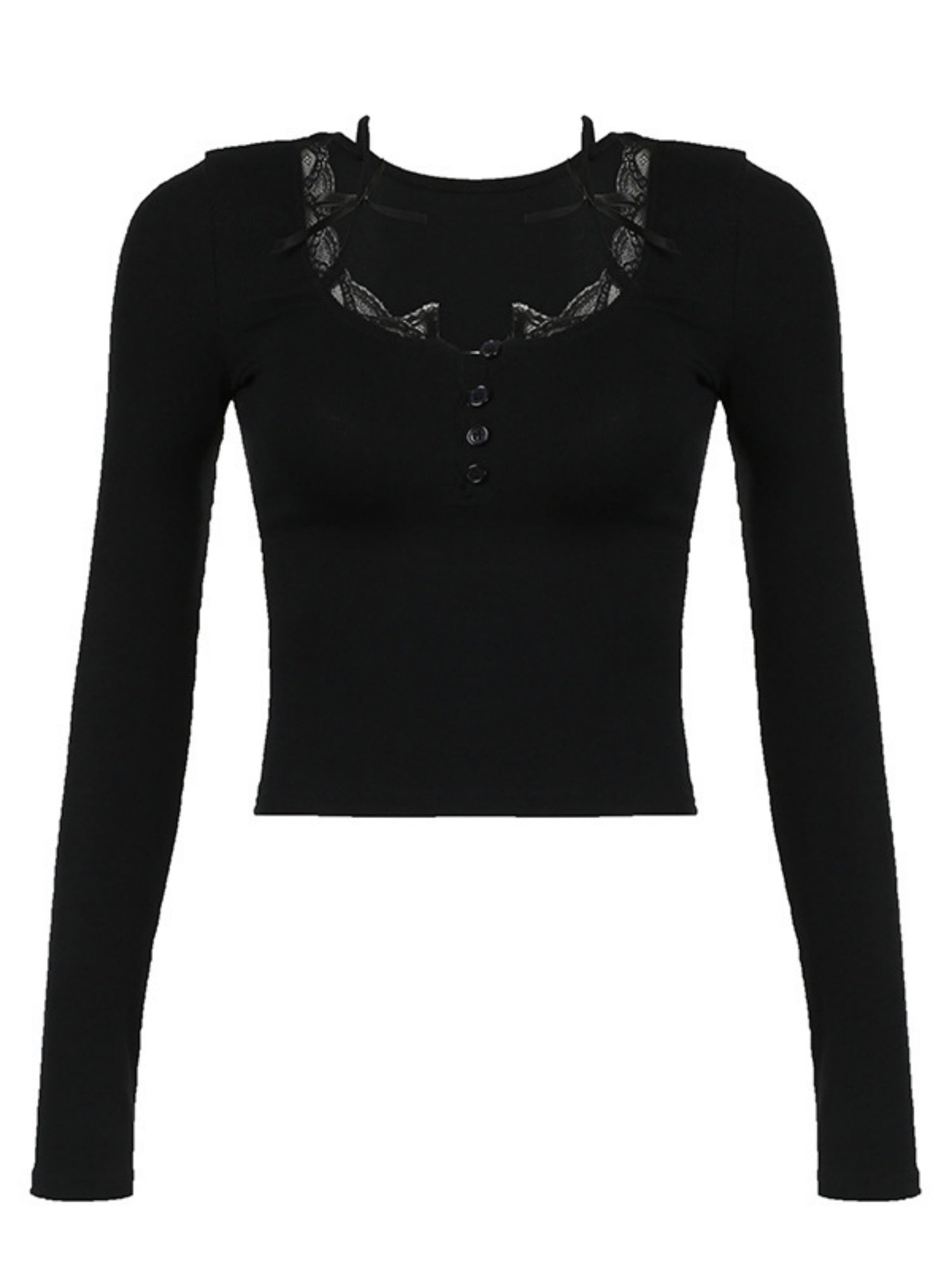 Lace Trim Square Neck Long-sleeved Top Button-down Halter Neck Tank Top