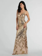 Backless Sequins Gold Parties Maxi Dresses