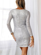Sequins V-neck Tight Fit Parties Banquet Formal Dress Mini&Short Dresses