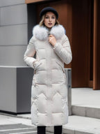 Thick Fur Collar Over-the-knee Mid-length Pocket Down Jacket