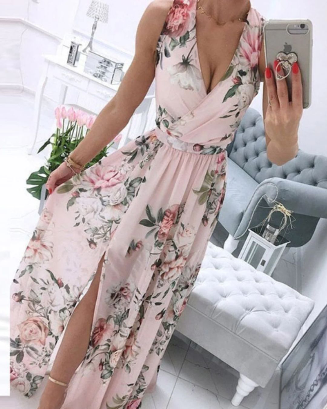 | Sleeveless Beach Dress in Deep V-Neck