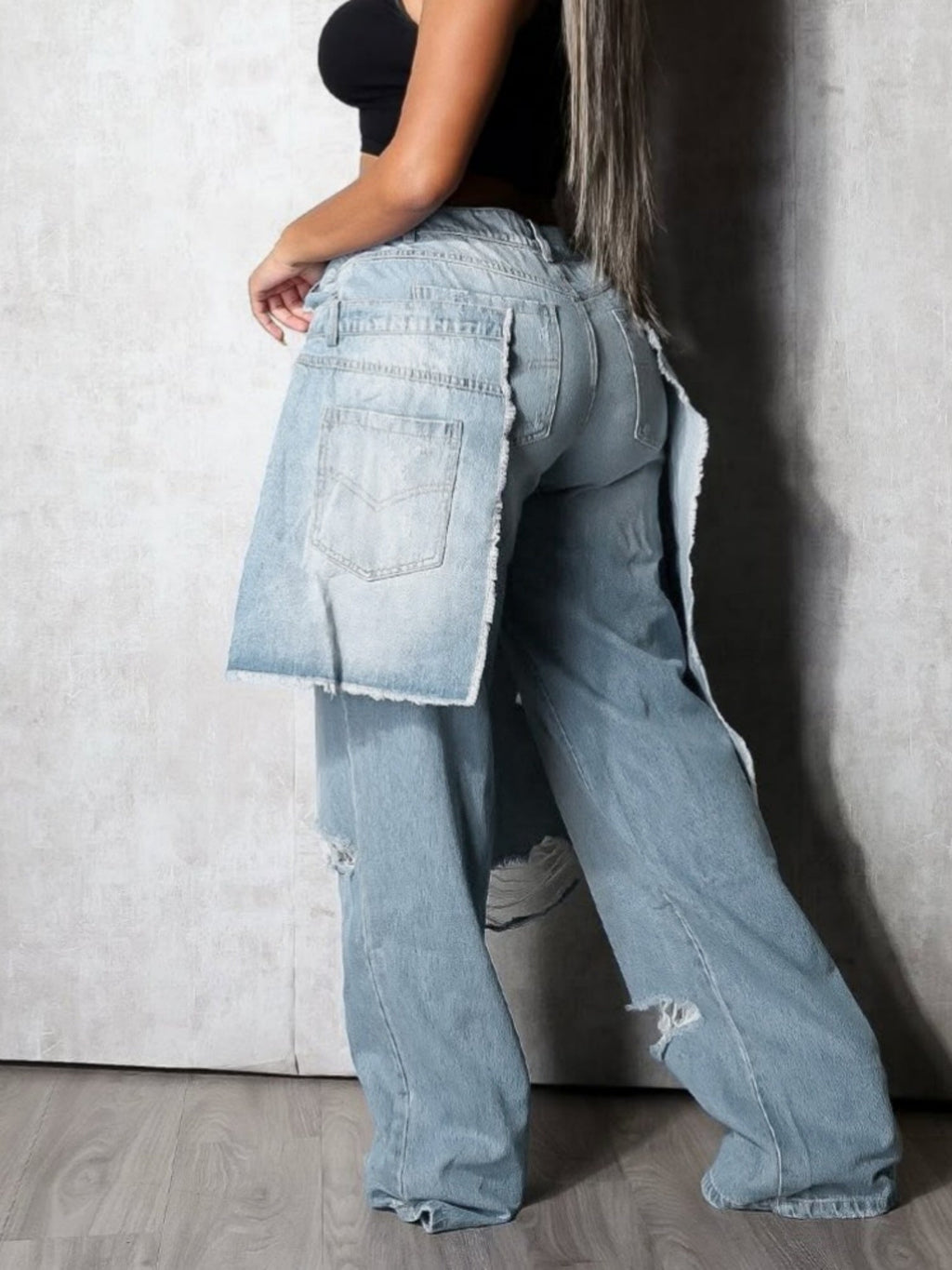 Splicing Hole Distressed Loose-fit Jeans