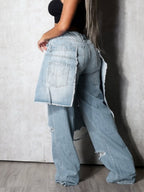 Splicing Hole Distressed Loose-fit Jeans