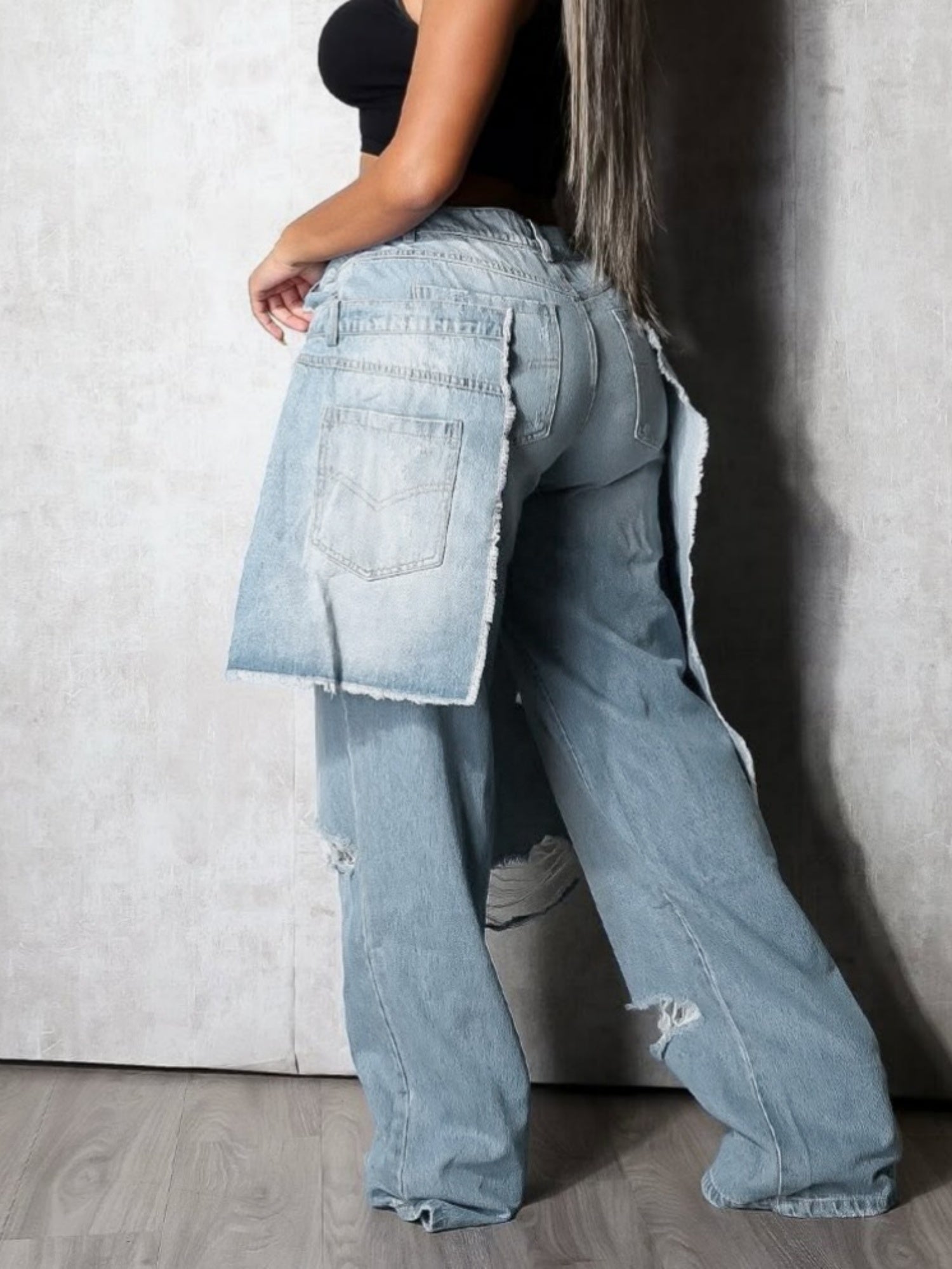 Splicing Hole Distressed Loose-fit Jeans