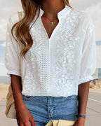 | Women’s Summer V Neck Puff Sleeve Blouse