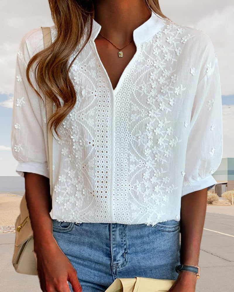 | Women’s Summer V Neck Puff Sleeve Blouse