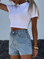 Rhinestone-studded Pocket Straight-fit Jeans
