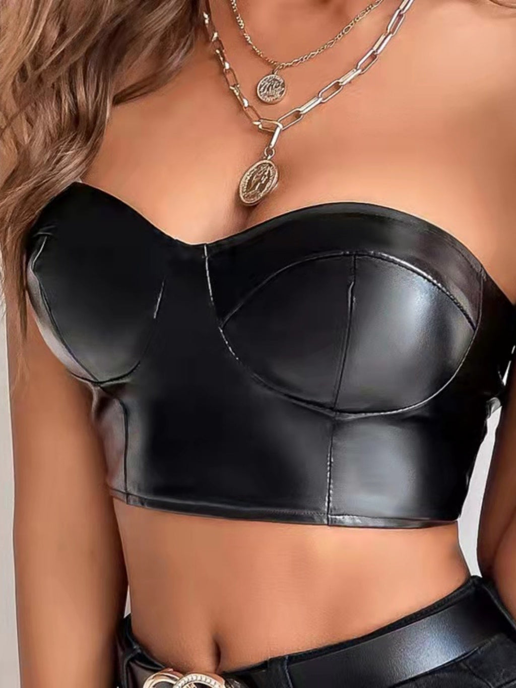 PU Glossy Patent Leather Cropped Tube Top