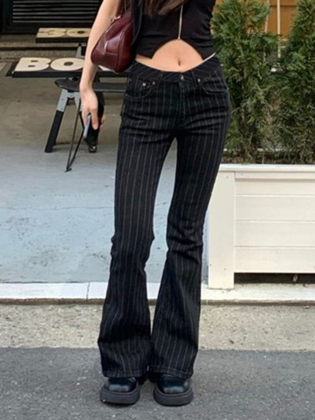 Y2K Stripes Color-blocked Low-rise Flared Pants Jeans