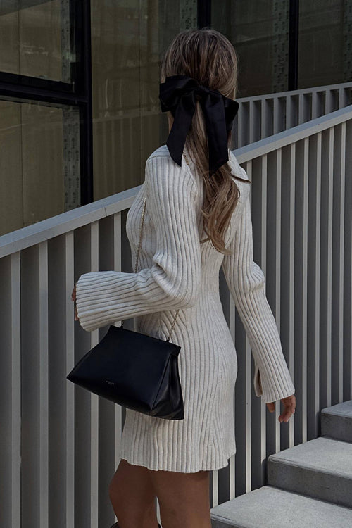 Long Sleeve Ribbed Knit Slit Cuff Bodycon Mini Dress