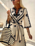 V-Neck Belt Dress