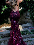Camisoles V-neck Backless Sequins Lace Up Formal Dress Dinner Maxi Dresses
