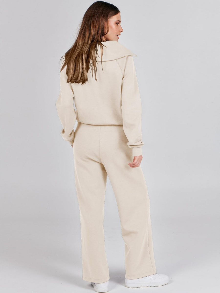 Liber Autumn Women's Zipper Solid Color 2-piece Sets