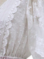 V-neck Short Sleeve Lace Gauze Solid Color Maxi Dresses