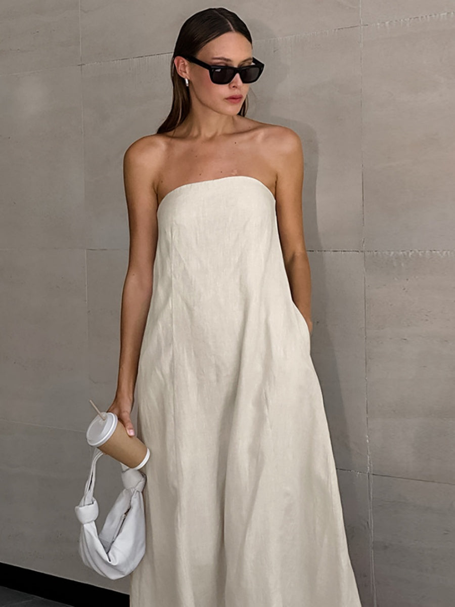 Cotton Blend Temperament Tube Top Loose-fit Home Vacation Mini&Short Dresses