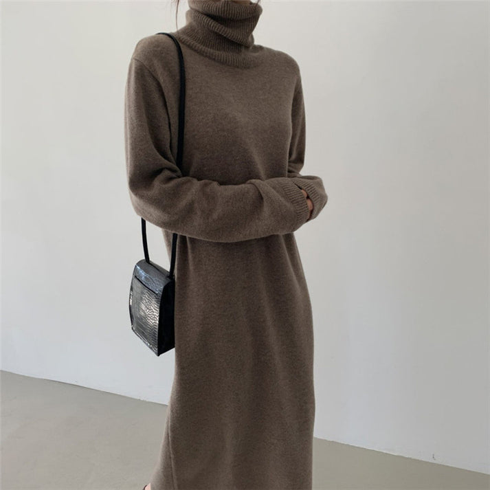 | Warm sweater dress, long sleeves, stand-up collar
