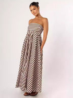 Striped Backless Halter Top Sexy Full Skirt High-waisted Long Dress