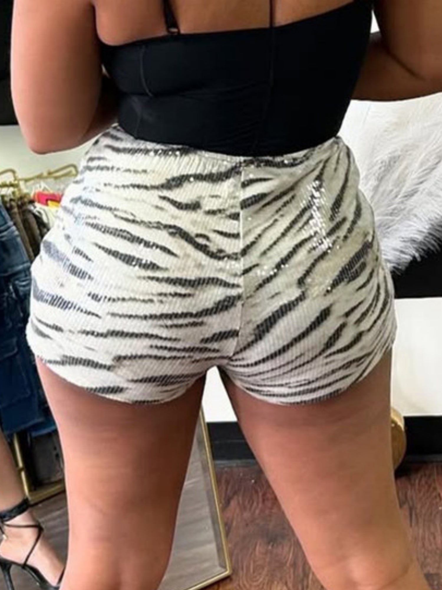 Sequined Leopard Print Stretch Shorts