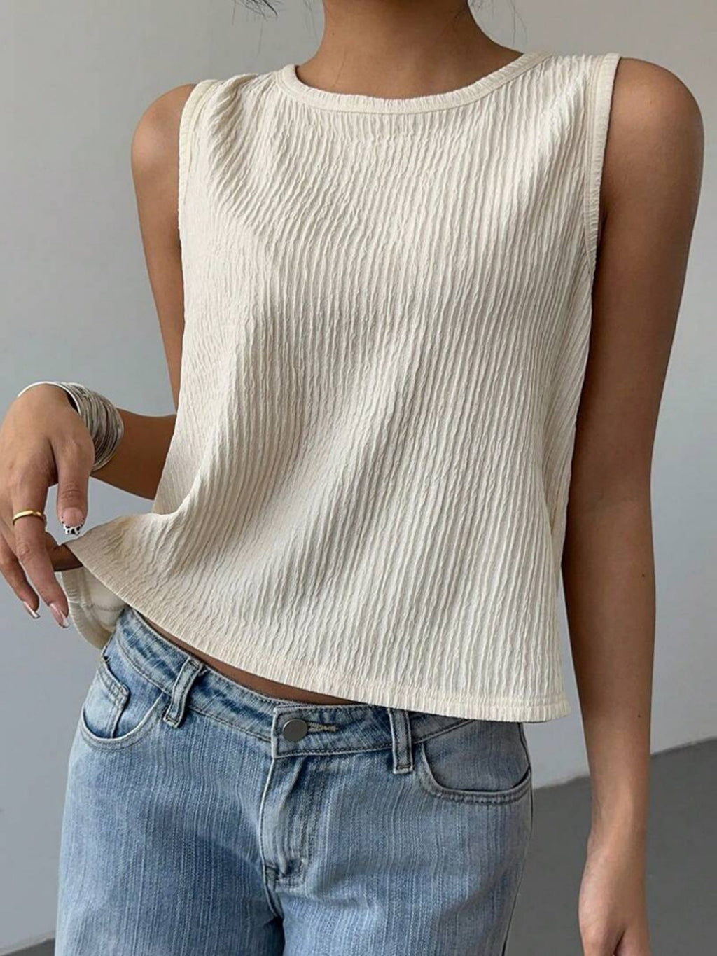 Bow Color-blocked Backless Round Neck Sleeveless Tank Tops