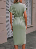 V-neck Solid Color Sleeveless Pleated Mini&Short Dresses