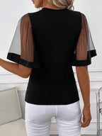 Crew Neck Mesh Bell Sleeves Splicing T-shirts