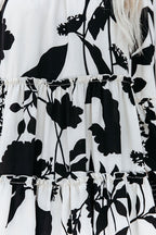 Smocked Mock Neck Balloon Sleeve Tiered Floral Print Mini Dress