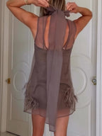 3D Flowers Feather Straight-fit Mini&Short Dresses
