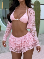Lace Mesh Jacket With Chest Cup Skirt - Stylish And Casual Multi-Piece Set