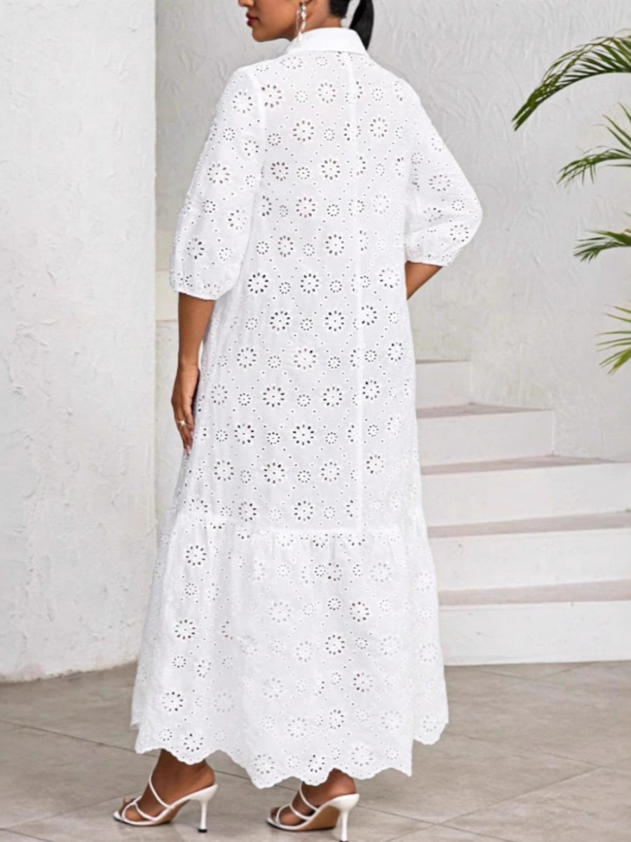 Loose-fit Trim Hollow Midi Dresses