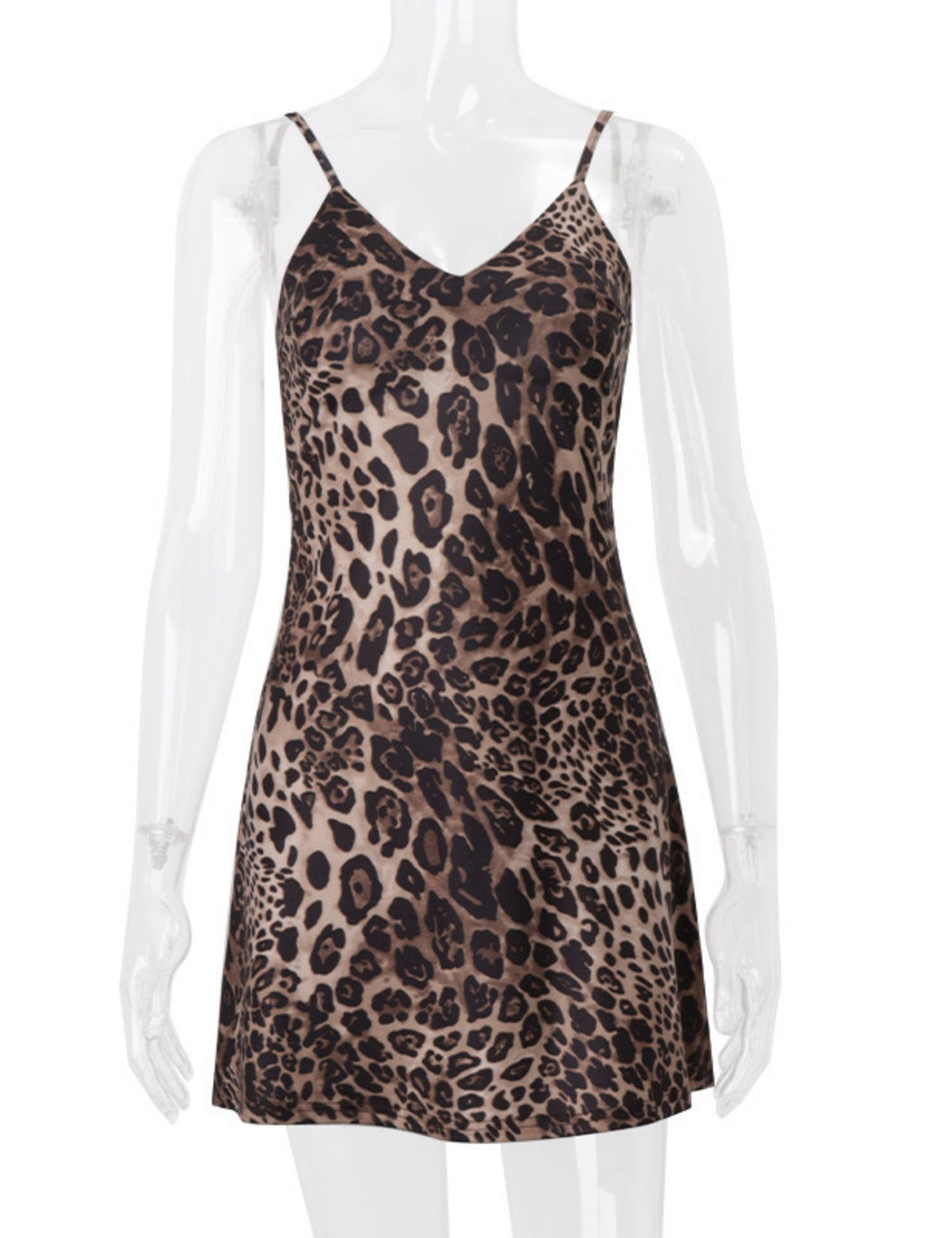 Leopard Print V-neck Suspenders Backless And Waist-cinching Mini&Short Dresses
