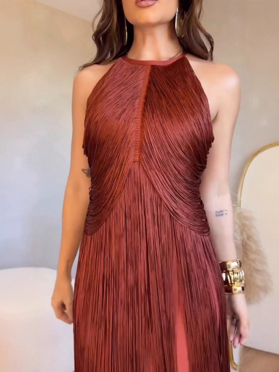 Halter-neck Tassel Long Dress