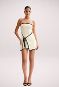 Strapless Contrast Piping Wrap Front Ribbon Tie Mini Dress