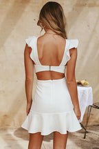 Ruffle Shoulder Flounce Hem Back Cutout Mini Dress