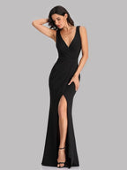 Sleeveless V-neck Slit Formal Dress Maxi Dresses