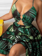 Hollow Halter Ruffle Cake Skirt Mini&Short Dresses