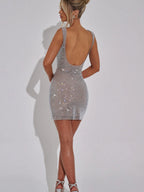 Strapless Style With Hot-fix Rhinestones Sexy Backless Sleeveless Waist Short Dress For Cocktail Party