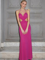 Pleated Neckband Showing Off Waist And Back Maxi Dresses