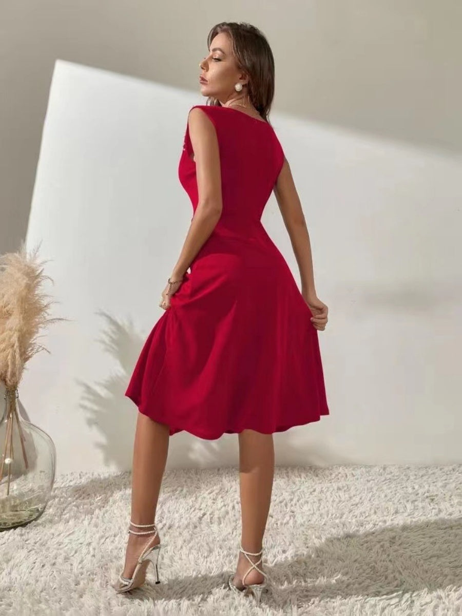 Crew Neck Beading Sleeveless Commuting Mini&Short Dresses